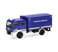 Herpa Model Truck MAN TGM MzKW "THW", miniature scale 1:87, collectible, Made in Germany, plastic