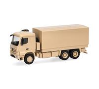 Herpa Model Truck Mercedes-Benz Arocs 6x6 flatbed/tarp, sand beige undecorated, miniature scale 1:87, collectible, Made in Germany, plastic