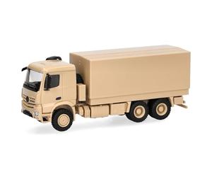 Herpa Model Truck Mercedes-Benz Arocs 6x6 flatbed/tarp, sand beige undecorated, miniature scale 1:87, collectible, Made in Germany, plastic