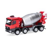 Herpa Model Truck Mercedes-Benz Arocs M concrete mixer 4-axle, red/silver, miniature scale 1:87, collectible, Made in Germany, plastic