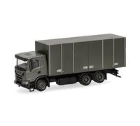 Herpa Model Truck Scania XT17 box truck 3-axle "Swedish Army", miniature scale 1:87, collectible, Made in Germany, plastic