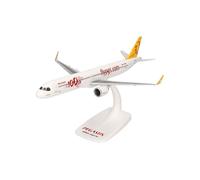 Herpa Snap-Fit airplane model Airbus A321neo "100th" Pegasus Airlines on scale of 1:200, plastic miniature with pedastal, model building, collectors edition