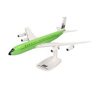 herpa 614009 Snap-Fit Aircraft Braniff International Boeing 707-320, Miniature in 1:144 Scale, Collector's Item, Model with Stand, Plastic, Lime Green