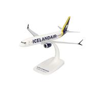 Herpa Snap-fit airplane model Icelandair Boeing 737 Max 8 - yellow tail stripe on scale of 1:200, plastic miniature with pedastal, model building, collectors edition