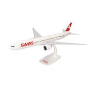 herpa Snap-fit airplane model Swiss International Air Lines Boeing 777-300ER on scale of 1:200, plastic miniature with pedastal, model building, collectors edition