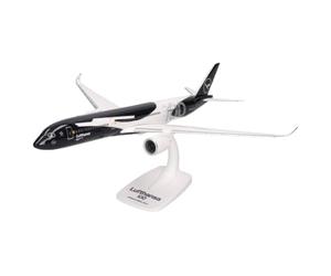 Herpa SnapFit Airplane Lufthansa Airbus A350-900 100 Jahre | Model airplane to assemble without glue, collectible for adults 14+, with stand, plastic, scale 1:200