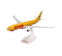 Herpa Snap-Fit airplane model Airbus A330-200F "DHL Aviation (European Air Transport)" on scale of 1:200, plastic miniature with pedastal, model building, collectors edition