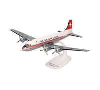 Herpa SnapFit Airplane Model Douglas DC-4 Swissair | scale 1:125, detailed plastic miniature with display stand, authentic design, collectible aircraft model for adults ages 14+