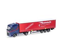 Herpa truck model DAF XG curtain canvas semitrailer "Heinloth", on a scale of 1:87, plastic miniature, made in Germany, model building, collectors edition