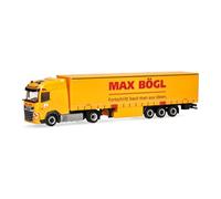 Herpa truck model DAF XG curtain canvas semitrailer "Max Bögl", on a scale of 1:87, plastic miniature, made in Germany, model building, collectors edition