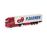 Herpa truck model DAF XG Kühlkoffer-Sattelzug "P. DAEMEN" (Niederlande/Maasbree), on a scale of 1:87, plastic miniature, made in Germany, model building, collectors edition