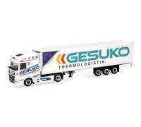 Herpa truck model DAF XG refrigerated box semitrailer "GESUKO", on a scale of 1:87, plastic miniature, made in Germany, model building, collectors edition