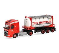 Herpa truck model DAF XG tank container semitrailer "Den Hartogh" (Netherlands), on a scale of 1:87, plastic miniature, made in Germany, model building, collectors edition