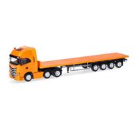 herpa Truck Model Iveco S-Way 6x2 Flatbed Semi-Trailer 1:87 Scale Miniature Collectible Made in Germany Plastic Colour: Ommunal Orange