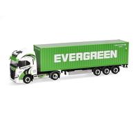 Herpa truck model Iveco S-Way LNG 40ft. container semitrailer "Rapstrucks/Evergreen", on a scale of 1:87, plastic miniature, made in Germany, model building, collectors edition