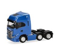 Herpa truck model Iveco S-Way tractor 3-axle (6x2), traffic blue, 1:87 scale miniature, collector’s item, Made in Germany, plastic