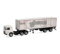 Herpa truck model MAN F8 container semitrailer "DB", on a scale of 1:87, plastic miniature, made in Germany, model building, collectors edition