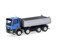 Herpa Truck Model MAN TGS NN 4-axle construction tipper, blue/silver, miniature at 1:87 scale, collector's item, made in Germany, plastic