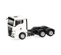 Herpa truck model MAN TGX GN rigid tractor 3axles, white, on a scale of 1:87, plastic miniature, made in Germany, model building, collectors edition
