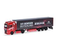 Herpa Truck Model Man TGX GX Curtain Tarpaulin Saddle Trailer Kelpin/Wir bewegen Deutschland (Saxony/Geilsdorf), Miniature in Scale 1:87, Collectible, Made in Germany, Plastic