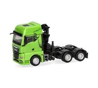 Herpa truck model MAN TGX GX rigid tractor with crane 3axles, green, on a scale of 1:87, plastic miniature, made in Germany, model building, collectors edition