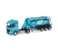 Herpa truck model Mercedes-Benz Actros 18 Streamspace bulk semitrailer "Weber Betonpumpen" (Austria), on a scale of 1:87, plastic miniature, made in Germany, model building, collectors edition
