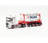 herpa truck model Mercedes-Benz Actros Bigspace '18 Swapcontainer-Sattelzug Talke, on a scale of 1 : 87, plastic miniature, made in Germany, model building, collectors edition