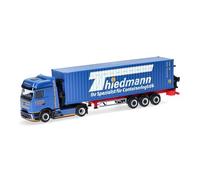 Herpa truck model Mercedes-Benz Actros L ProCabin Bigspace container side loader "Thiedmann", on a scale of 1:87, plastic miniature, made in Germany, model building, collectors edition