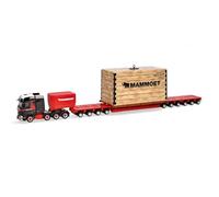Herpa truck model Mercedes-Benz Actros SLT heavy-duty trailer truck with crate 'Mammoet' (Netherlands), 1:87 scale miniature, collector’s item, Made in Germany, plastic