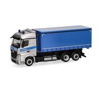 Herpa truck model Mercedes-Benz Actros Streamspace swap body truck 'Riot Police Mecklenburg-Western Pomerania', 1:87 scale miniature, collector’s item, Made in Germany, plastic