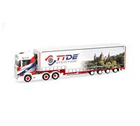 Herpa truck model Scania CS 20 HD (6x2) volume semitrailer "TiDe Spedition", on a scale of 1:87, plastic miniature, made in Germany, model building, collectors edition