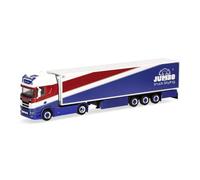 Herpa truck model Scania CS 20 HD refrigerated box semitrailer "Heide Logistik/Jumbo Fischer", on a scale of 1:87, plastic miniature, made in Germany, model building, collectors edition