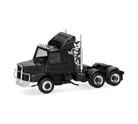 Herpa Truck model Scania Hauber 142 tractor 3-axle (6x4), black, miniature scale 1:87, collectible, Made in Germany, plastic