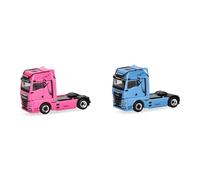 Herpa Truck Model Set WOMAN & MAN eTGX GX tractor units, 2-axle, light blue and pink, miniature at 1:87 scale, collector's item, made in Germany, plastic
