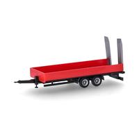 Herpa Truck Model Truck Low Loading Tender Trailer with Loading Ramps, 2 Axles, Red, Miniature Scale 1:87, Collectable, Made in Germany, Plastic