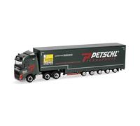 Herpa Truck Model Volvo FH GL 2020 Volume Tarpaulin Saddle Trailer Petschl Miniature Scale 1:87 Collector's Item Made in Germany, Plastic