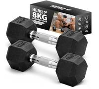 HERQ Hex Dumbbells Set | Rubber Coated Dumbbell Pair | Anti-Roll Free Weights for Home Gym | Ergonomic Grip Weights Set for Strength Training, Fitness, Bodybuilding, Workouts (8KG | 2 X 4KG)