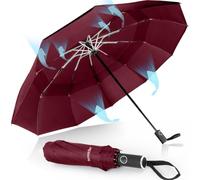 Herreicher Compact Travel Umbrella Windproof Automatic - Double Canopy & 10 Strong Aluminium Ribs, Folds to 30cm, 102cm Span for The Whole Family