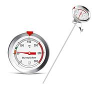 Herreicher Deep Fry Oil Thermometer with 230mm Extra-Long Probe - 0-300°C Stainless Steel Analogue Gauge with Heavy-Duty Pan Clip for Frying, Grilling & Candy Making