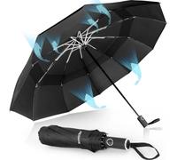 Herreicher Umbrella Windproof Automatic Folding - Travel Rain Umbrellawith Advanced Aluminum Frame 210T Fabric 10 Ribs 102cm Span Lightweight Strong for Car & Backpack, Black