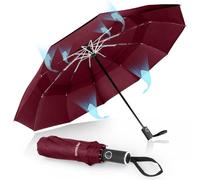 Herreicher Umbrella Windproof Automatic Folding - Travel Rain Umbrellawith Advanced Aluminum Frame 210T Fabric 10 Ribs 102cm Span Lightweight Strong for Car & Backpack, Red