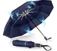 Herreicher Umbrella Windproof Automatic Folding - Travel Rain Umbrellawith Advanced Aluminum Frame 210T Fabric 10 Ribs 102cm Span Lightweight Strong for Car & Backpack (Blue)