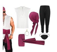Herren Pirate Costume - Medieval Renaissance Halloween Cosplay Suit | Shirt Pants Belt Set For Halloween Party Events