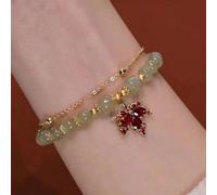 Herrenarmband Aus Brasilianischem Stoff 2024 Vergoldetes plattiertes Jade Glasarmband für Frauen Jade Perlenarmband Geschenke für Sie Ihn Oma Mutter Vater Buchstaben Armband compatible (C, One Size)