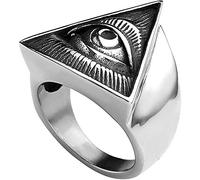 Herrenringe, alle sehen Augenring für Männer Illuminati Finger Ringe Eye of Providence Pyramid Dreieck Fester antikes Stil Amulett Altes Symbol, 15