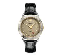 Herrenuhr Schwarzes Leder Gold Silber GMT - male - Versace - Watches - Gray - ONE SIZE - Accessories ONE SIZE
