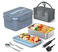 Herrfilk 100W Electric Lunch Box Adults, 1.8L Heated Lunch Box with Compartments for Fruits, Thermal Lunchbox with 230V Home/Office & 12V 24V Car/Truck Cables, Insulated Lunch Bag, Spoon and Fork