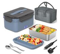 Herrfilk 100W Electric Lunch Box Adults, 1.8L Thermal Lunch Box with Compartments, Heated Lunchbox with 230V Home/Office & 12V 24V Car/Truck Cables, Insulated Lunch Bag, Spoon and Fork, Dark Blue
