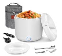 Herrfilk 100W Electric Lunch Box Food Heater, 1.2L Thermal Lunch Box with Insulated Lunch Bag, Spoon and Fork, Heated Lunchbox with 230V Home/Office &12V 24V Car/Truck Cables, Gifts for Dad, Driver