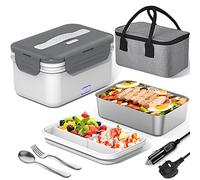 Herrfilk 100W Electric Lunch Box for Adults - 1.8L Insulated Heated Food Container with Dual Power (230V Home/Office & 12V/24V Car), Fruit Compartments, Thermal Bag & Utensils | Keep Meals Hot, White